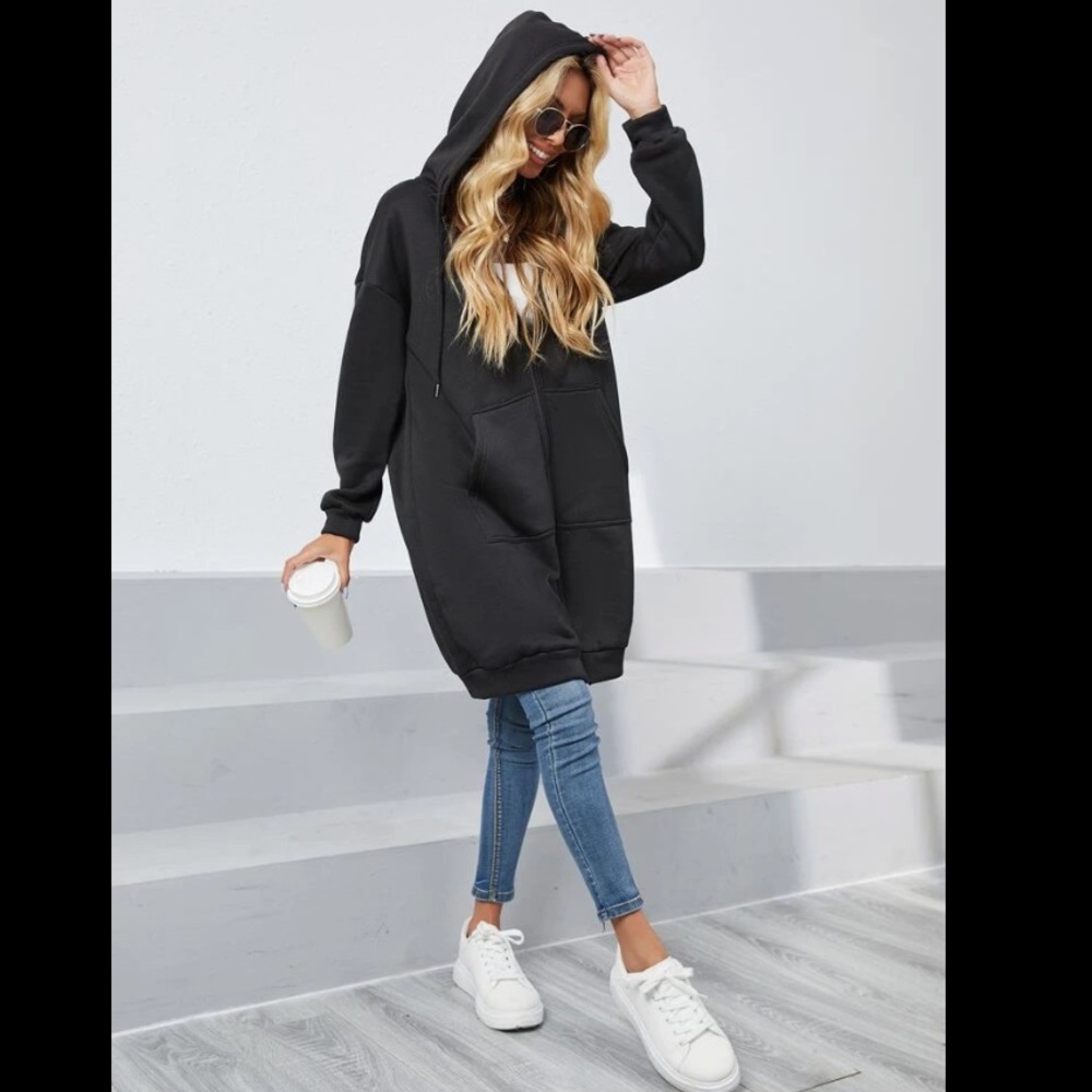 BRAND NEW DROP SHOULDER ZIP UP DRAWSTRING THERMAL HOODIE
